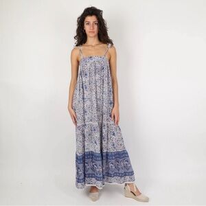 M.A.B.E Maxi boho cottage peasant paisley print dress shoulder tied floral sz L